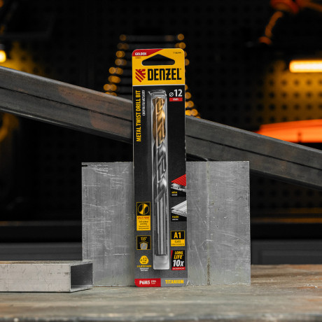 Сверло спиральное по металлу 12 x 151 мм, Р6М5, Golden Tip  Denzel