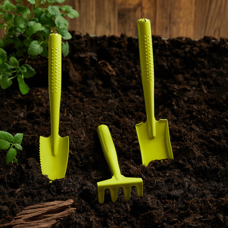 INBLOOM Набор садовых инструментов, 3шт (грабельки-1шт, лопатка-2шт), металл