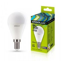 Ergolux шар G45 E14 11W(925lm 220°) 6500K 6K матовая 92x45 LED-G45-11W-E14-6K