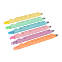 Маркер-выделитель 5 в 1 (ручка шариковая синяя, подставка, стилус, линейка), 6 цветов