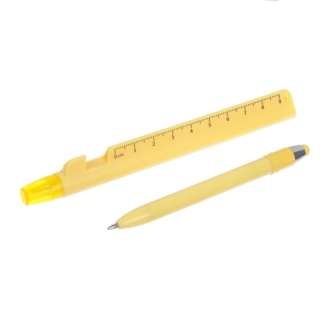 Маркер-выделитель 5 в 1 (ручка шариковая синяя, подставка, стилус, линейка), 6 цветов