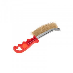 KRANZ Щетка металлическая с пластиковой ручкой, витая латунированная проволока KR-91-1354