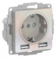 Systeme Electric AtlasDesign мех. сил. роз.+USB роз. 2 мест. жемчуг A+А lв=1,2-2,4А, Uв=5В ATN000430