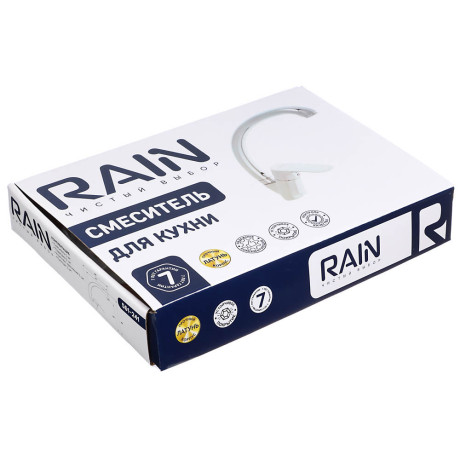 RAIN Смеситель для кухни Оникс, высокий излив, картридж 35мм, гайка, латунь, хром