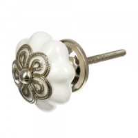 Ручка керамическая для мебели Антиквариат бел/серебро (в кор 6 шт, цена за шт) BLUMEN HAUS