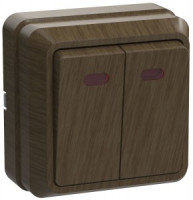 IEK ОКТАВА выкл. ОУ 2 кл. с инд. 10А ДУБ (темное дерево) ВС20-2-1-ОД