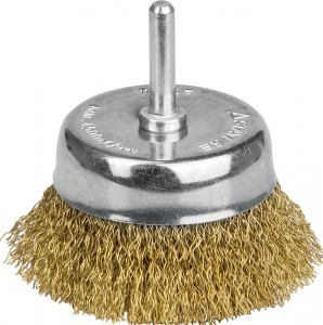 Щетка STAYER "MASTER" чашечная для дрели, витая латунированная стальная проволока 0,3мм, 75мм