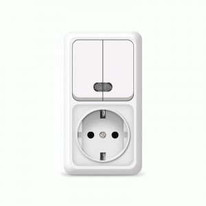 UNIVersal Олимп блок (верт.) (роз. + 2 кл. выкл.) ОУ бел. (земля. индик.) О0041