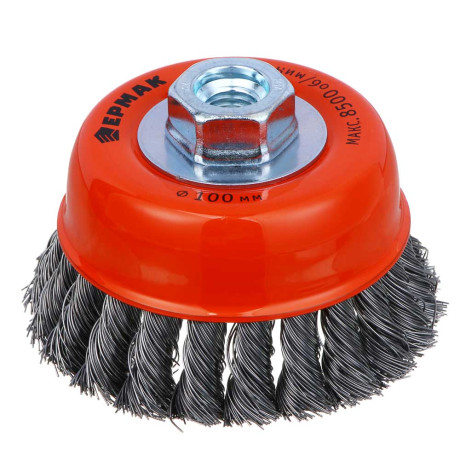 ЕРМАК PROFI Щетка чашечная для УШМ, плетеные пучки стальной проволоки 0,5мм, 100ммхМ14