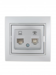 Lezard Мира роз. телеф./компьют. СУ 2 мест. металлик серый (RJ11+RJ45) (корпус PC) 701-1010-143