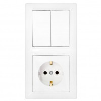 Bylectrica СТИЛЬ Блок (2 выкл. + роз.заз.конт.) СУ белый, (2В-РЦ-693)