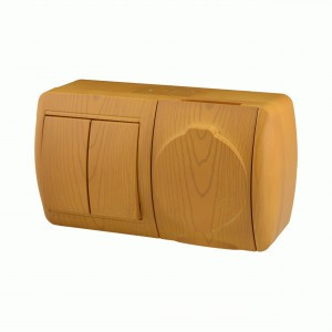 Lezard Ната блок ОУ роз.1 мест(земля, крыш,16А)+выкл. 2 кл. 10А ольха гориз (корп.PC) 710-0700-171