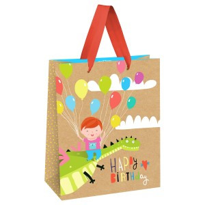 Пакет подарочный 18*23*10см MESHU "Happy Birthday. Dragon", выборочный лак, крафт, мальчик 354547
