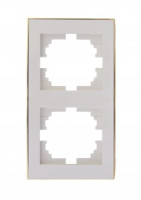 Lezard RAIN рамка 2 мест. верт. бел. с бок. вст. золото (PC) 703-0226-152