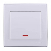 Lezard RAIN выкл. СУ 1 кл. бел. с бок. вст. хром, инд. (корпус PC) 703-0225-111