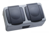 Makel PLUS блок (роз. 1 мест.+ роз. 1 мест.) сер. земля (винт. зажим,п/герм., крышка, IP55) 36064201