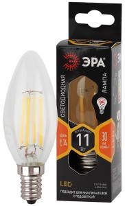 ЭРА F-LED свеча C35 E14 11W(960lm) 2700K 2K филамент (нитевидная) прозр. 100х35 B35-11W-827-E14 2617