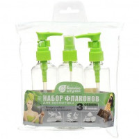 Флаконы д/косметики 3х100мл (2 с дозатором, 1 с распылителем)косметичка ПВХ, 40381 Банные штучки