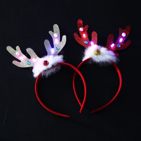 СНОУ БУМ Ободок светящийся с рожками, LED, диаметр 11см, пластик, полиэстер, батарейки, 1реж., 2диз.