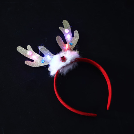 СНОУ БУМ Ободок светящийся с рожками, LED, диаметр 11см, пластик, полиэстер, батарейки, 1реж., 2диз.