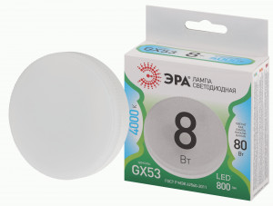 ЭРА GREEN LINE лампа св/д GX53 8W(800lm) 4000K 4K GX-8W-840-GX53 75x30 67047