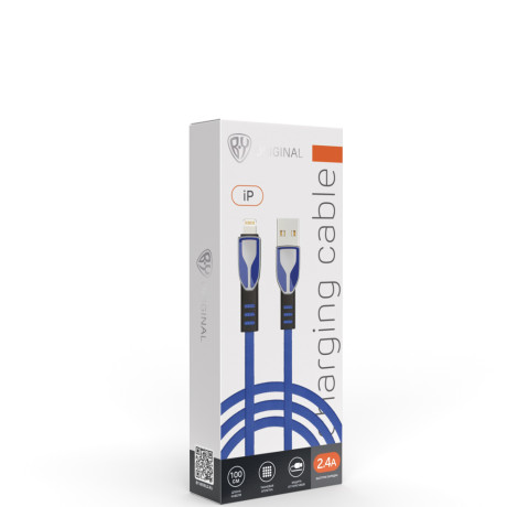 BY Кабель для зарядки Графика iP, 2.4А, 1м, Быстрая зарядка, штекер металл, синий