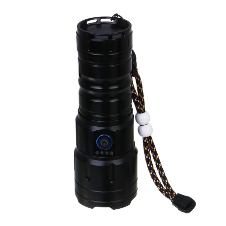 Фонарь ручной, LED, 5 реж, 55х157мм, алюм, съем аккум. 1х38650, фокус, 5 линз, дальн 800 м, 1380 лм