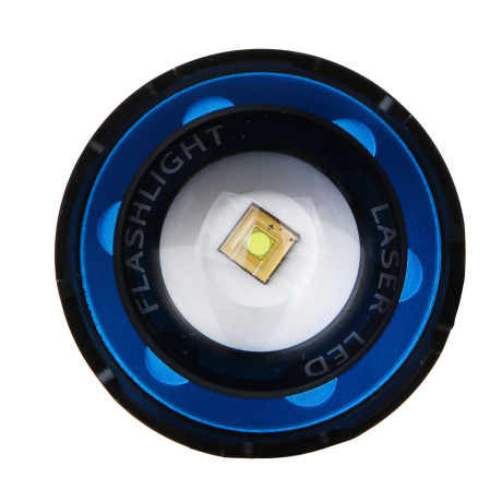 Фонарь ручной, LED, 5 реж, 55х157мм, алюм, съем аккум. 1х38650, фокус, 5 линз, дальн 800 м, 1380 лм