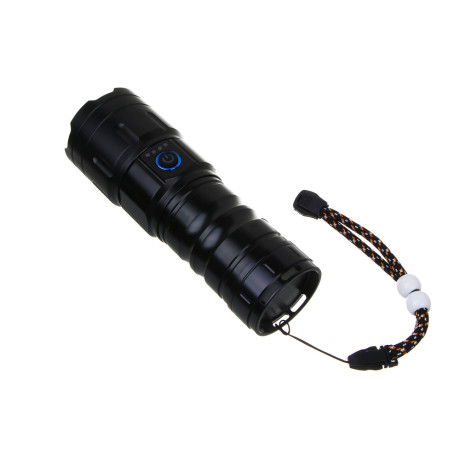 Фонарь ручной, LED, 5 реж, 55х157мм, алюм, съем аккум. 1х38650, фокус, 5 линз, дальн 800 м, 1380 лм