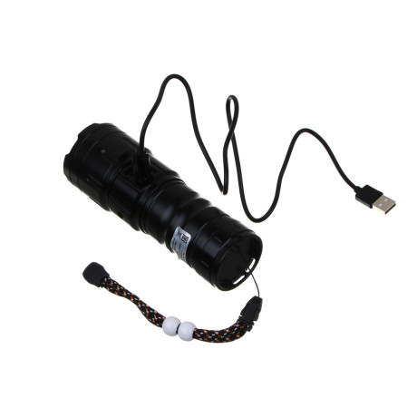 Фонарь ручной, LED, 5 реж, 55х157мм, алюм, съем аккум. 1х38650, фокус, 5 линз, дальн 800 м, 1380 лм