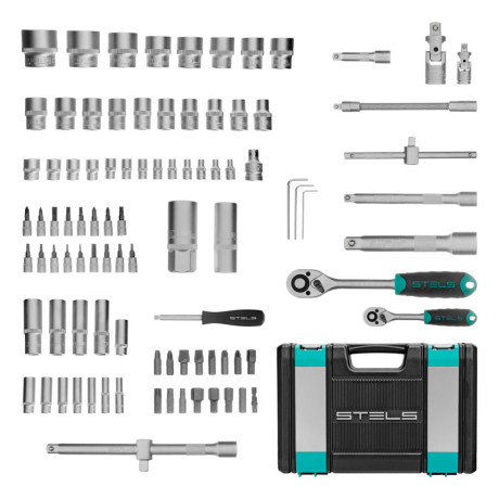 Набор инструментов, 1/2", 1/4", CrV, пластиковый кейс 94 предмета Stels