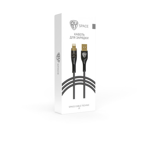 BY Кабель для зарядки Space Cable Techno iP, 1 м, 2.4А, Быстрая зарядка, черный