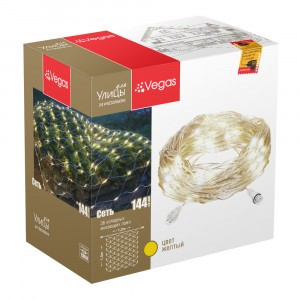VEGAS Гирлянда-сеть ул. (без блока питания) 24V, 144LED теплый, 1,2*1,5м (36LED мигающих) IP44,
