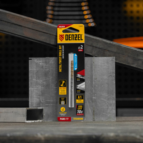 Сверло спиральное по металлу 2 х 86 мм Р6М5, Golden Tip, удлиненное, 2шт. Denzel