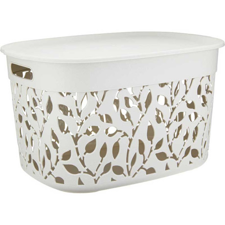 Коробка Флора 25 л с крышкой Белый Ротанг М2364