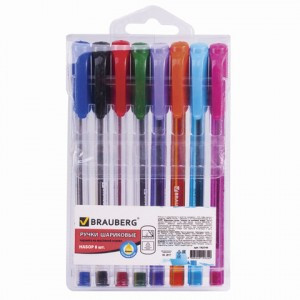 Ручки шарик. масл. BRAUBERG, набор 8 шт., "Extra Glide", узел 1мм, линия 0,5мм, ассорти, 142140