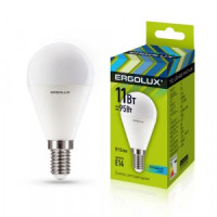 Ergolux шар G45 E14 11W(915lm 220°) 4500K 4K матовая 92x45 LED-G45-11W-E14-4K