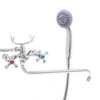 RAIN Смеситель для ванны Нефрит, круглый излив 40см, керам. кран-буксы 1/2, душ. набор, латунь, хром