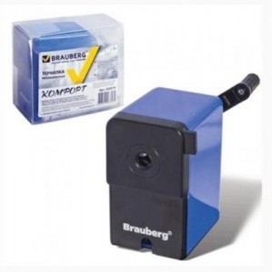 Точилка механическая BRAUBERG "Comfort", металлический механизм, цвет чёрный/синий, 222515