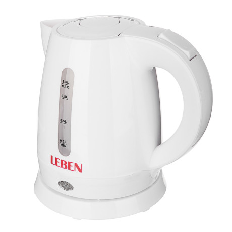 LEBEN Чайник электрический 1,0л, 1350Вт, скрытый нагр.элемент, пластик, 2 цвета