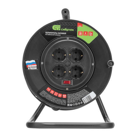 Удлинитель силовой 25 м, 16А, тип УХз16, ПВС, на кабельной катушке, 4 розетки, Сибртех