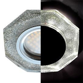 Ecola LD1652 MR16 GU5.3 св-к Стекло 8-угольник подсветка 4K Серебр.белск/Хром 25x90 SS1652EFF (10!)