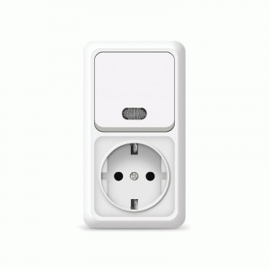 UNIVersal Олимп блок (верт.) (роз. + 1 кл. выкл.) ОУ бел. (земля. индик.) О0039