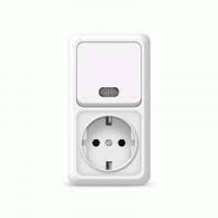 UNIVersal Олимп блок (верт.) (роз. + 1 кл. выкл.) ОУ бел. (земля. индик.) О0039