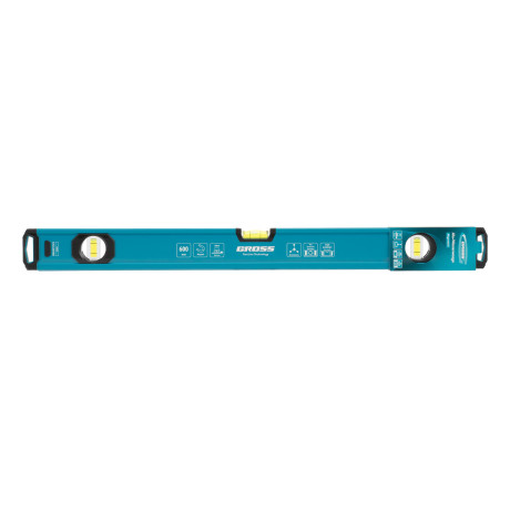 Уровень алюминиевый, магнит., фрезерованный, 3 глазка, 0,5 мм/м, 600 мм Gross