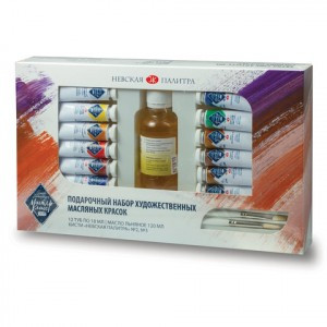 Краски масляные художественные "Мастер класс", 12цв. по 18 мл + масло льняное 120 мл + 2 кисти, 1141