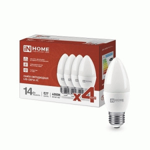 ASD/InHome лампа св/д VC свеча С37 E27 14W(1330lm) 4000K 4K 112x37 (без пульс)(цена за уп. 4шт) 2342