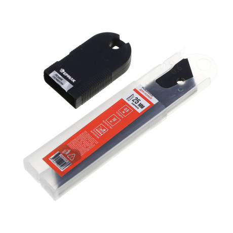 ЕРМАК Лезвие для ножей запасное 25мм сегментированное, сталь+воронение,толщина 0,65мм, 10шт/уп