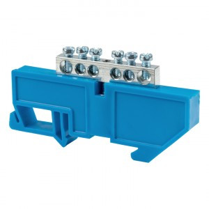 EKF Шина N "Ноль" (нул.) N 6x9мм 6 отв. цинк синий изолятор на DIN-рейку