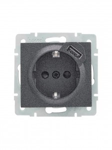 Lezard RAIN роз. СУ 1 мест.+USB 2,1А 1 мест., чёрный графит матовый (земля) (корпус PC) 703-4188-181